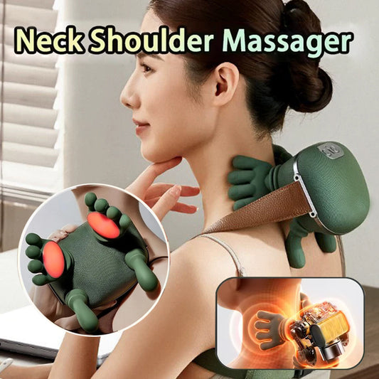 Trådlös 4D Nack- och Axelmassagerare med Värme – För Avslappning & Smärtlindring